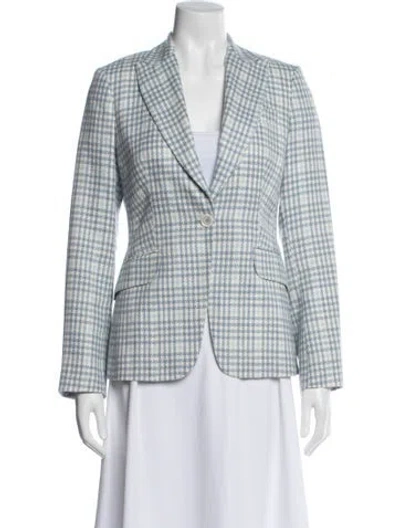 Pre-owned Kiton Linen Plaid Print Blazer In Blue