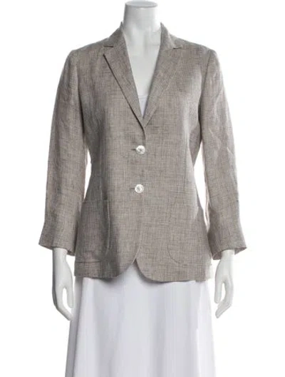Pre-owned Kiton Linen Plaid Print Blazer In Gray