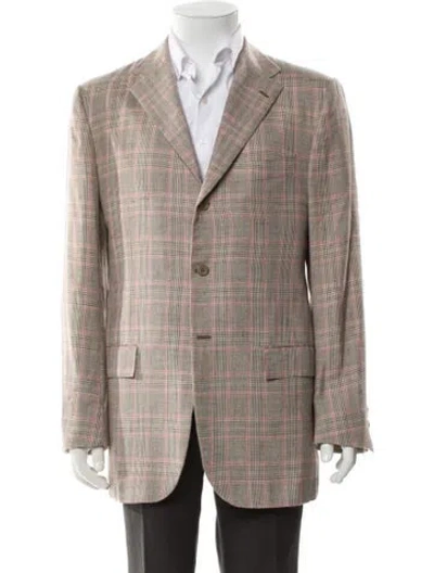 Pre-owned Kiton Linen Plaid Print Blazer In Neutral