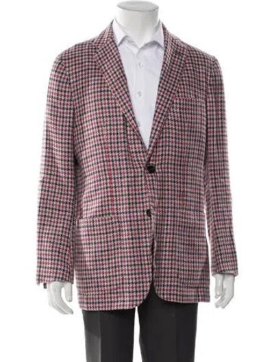 Pre-owned Kiton Linen Plaid Print Blazer In Red