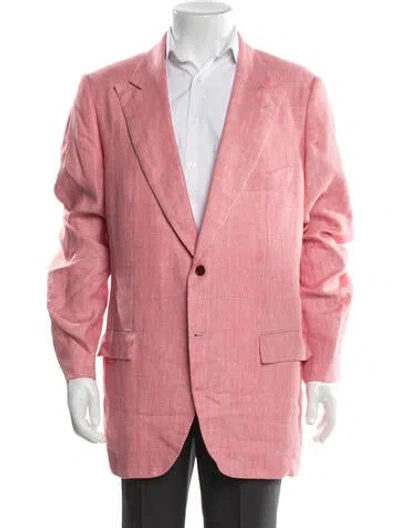 Pre-owned Kiton Linen Plaid Print Coat In Red
