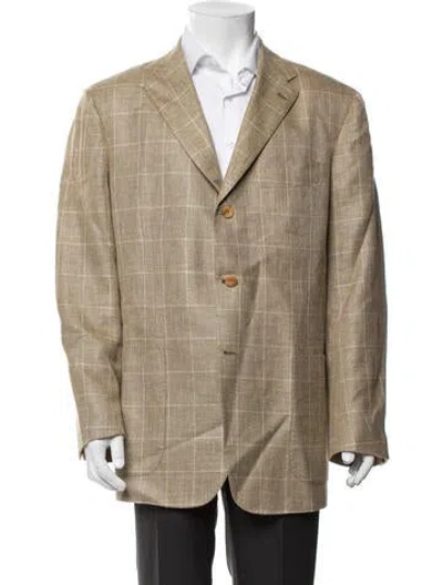 Pre-owned Kiton Linen Plaid Print Jacket In Neutrals