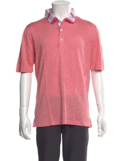 Pre-owned Kiton Linen Plaid Print Polo Shirt In Red