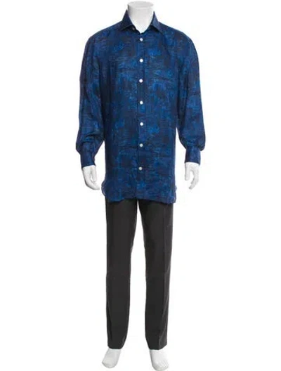 Pre-owned Kiton Linen Printed Shirt W/ Tags In Blue