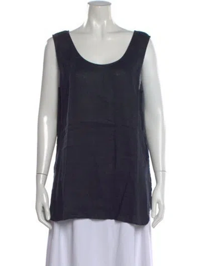 Pre-owned Kiton Linen Scoop Neck Top In Blue