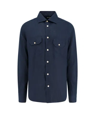 Kiton Collared Shirt With Pockets And Long Sleeves In Blue
