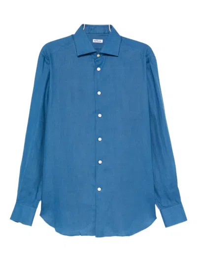Kiton Linen Shirt In Blue