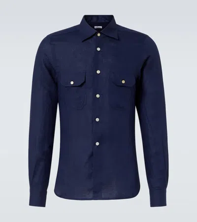 Kiton Linen Shirt In Blue