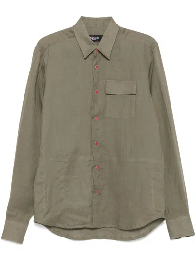 Kiton Olive Green- Brown Linen Overshirt