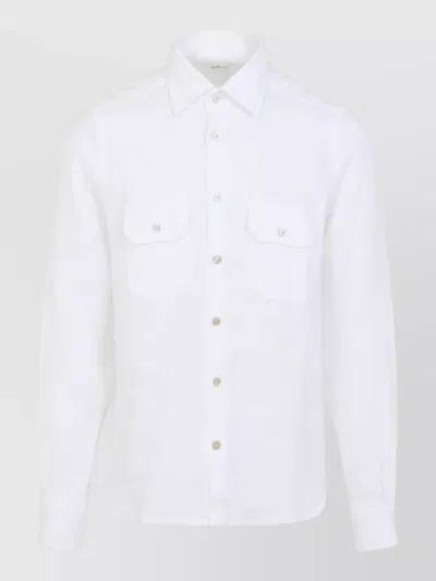Kiton Linen Shirt Long Sleeves Button Down Collar In White