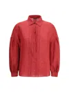 Kiton Pleated-front Linen Shirt In Red