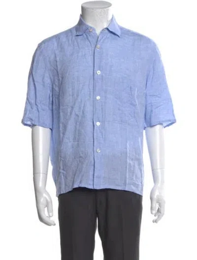 Pre-owned Kiton Linen Short Sleeve Shirt In Blue