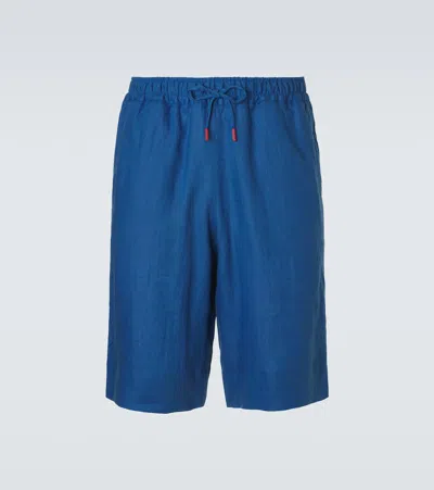 Kiton Linen Shorts In Blue