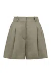 Kiton Linen High Waist Pleated Shorts With Belt Loops In Gray