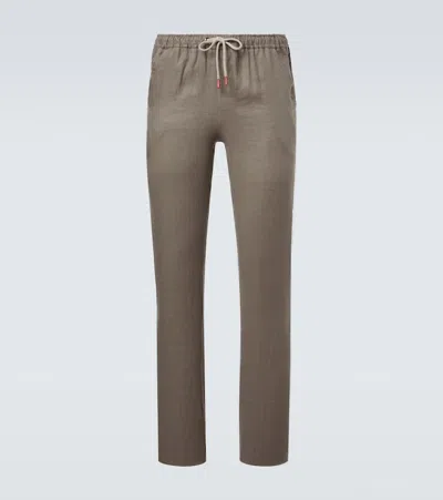 Kiton Linen Slim Pants In Gray