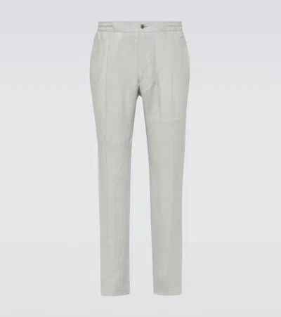 Kiton Linen Straight Trousers In Grey