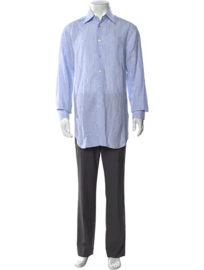 Pre-owned Kiton Linen Striped Dress Shirt In Blue