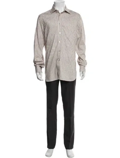 Pre-owned Kiton Linen Striped Dress Shirt In White