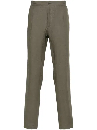 Kiton Linen Tailored Trousers In Green
