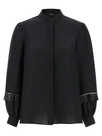 Kiton Linen With Fringe Detail Shirt In Black