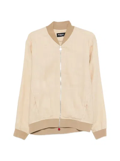 Kiton Linen Zipped Bomber Jacket In Neutral