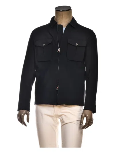 Kiton Lino Flap-pocket Zip-front Overshirt In Black
