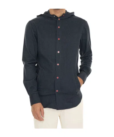 Kiton Logo Button Hood Cotton Shirt In Navy