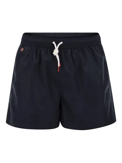 Kiton Logo-detail Elasticated Swim Shorts In Blue