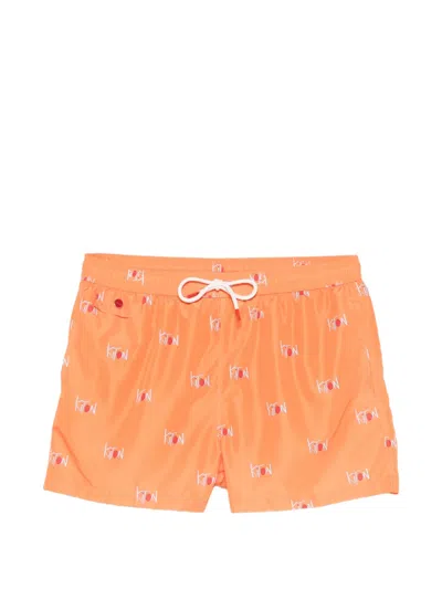 Kiton Swim Trunks With Drawstring And Logo In Orange