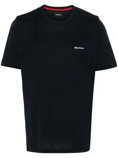 Kiton Logo-embroidered Cotton T-shirt In Blue