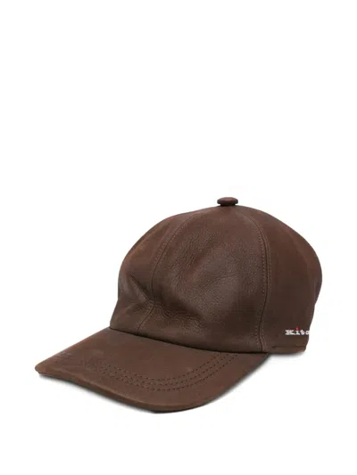 Kiton Logo-embroidered Leather Baseball Cap In Brown