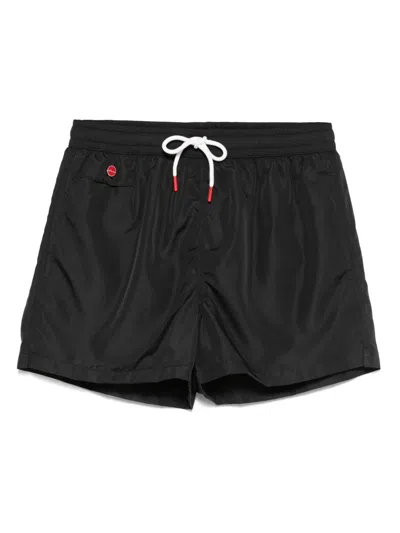 Kiton Logo Patch Swim Shorts Pockets In Blue