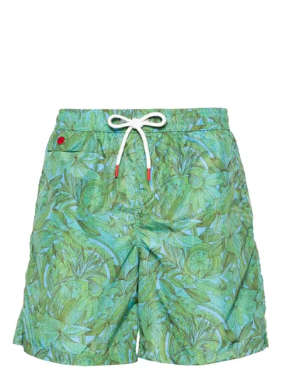 Kiton Logo-embroidered Swim Shorts In Green