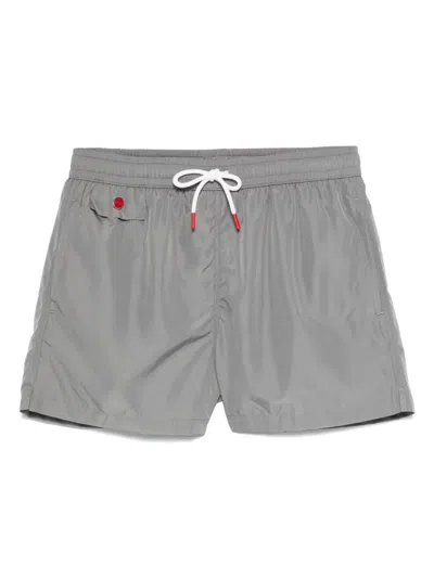Kiton Logo-embroidered Swim Shorts In Grey
