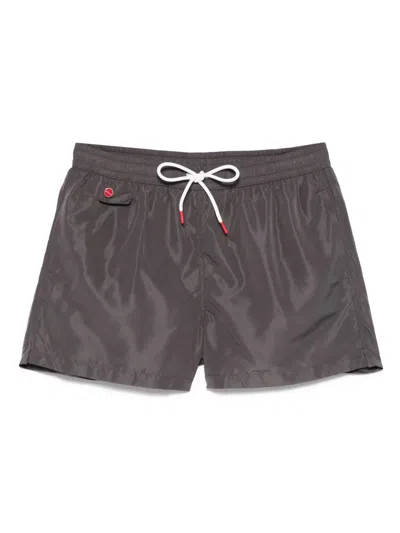 Kiton Logo-embroidered Swim Shorts In Grey