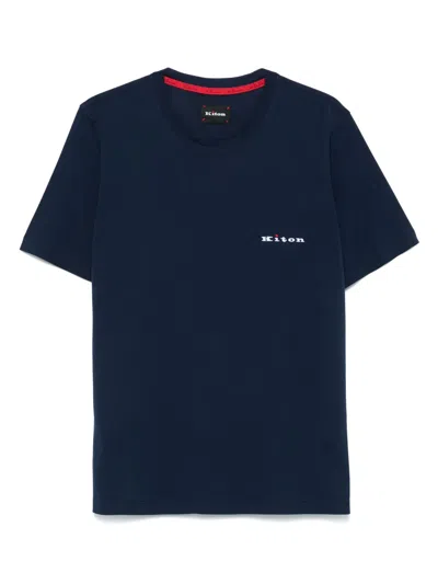 Kiton Logo-embroidered Cotton T-shirt In Blu