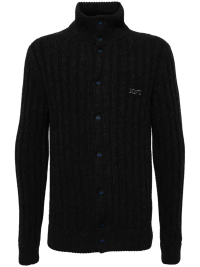 Kiton Logo-embroidered Wool Cardigan In Grey