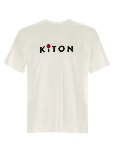 Kiton Logo Embroidery Cotton T-shirt With Crew Neck In Gray