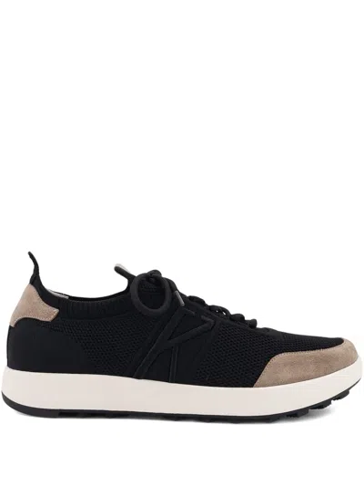 Kiton Low-top Sneakers In Mesh With Suede Profiles In Black