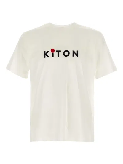 Kiton Embroidered Logo Crew Neck T-shirt In Gray