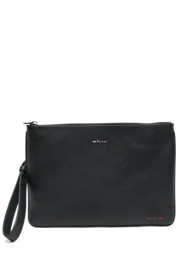 Kiton Logo-lettering Clutch Bag In Black