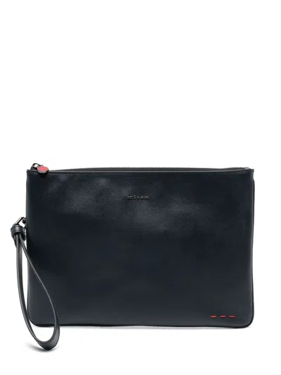 Kiton Logo-lettering Clutch Bag In Blue