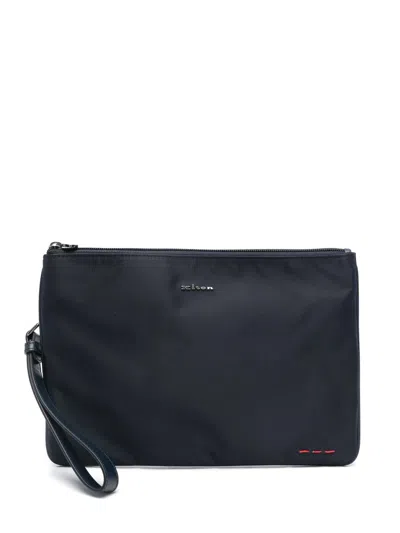 Kiton Logo-lettering Clutch Bag In Blue