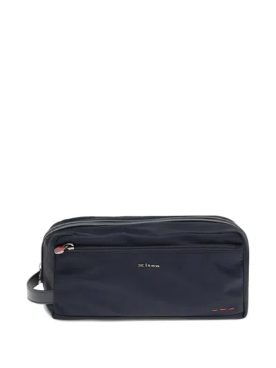 Kiton Logo-lettering Wash Bag In Blue