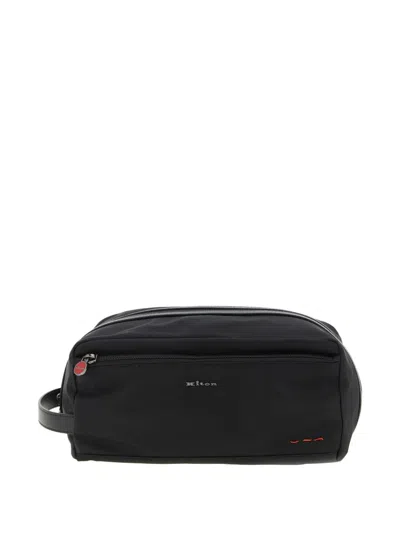 Kiton Logo-lettering Zipped Wash Bag In Black