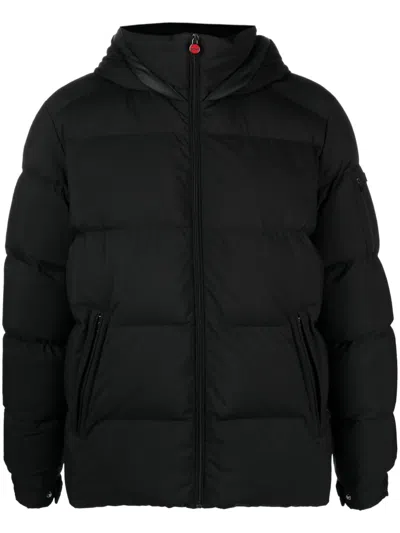 Kiton Logo-patch Quilted Hooded Jacket In Black