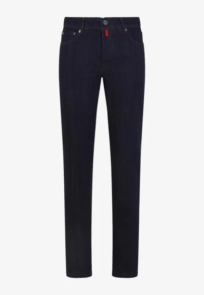 Kiton Logo Patch Slim-fit Jeans In Blue