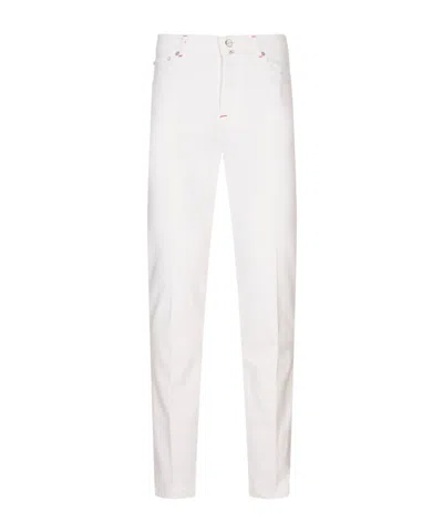 Kiton Logo Patch Tapered-leg Trousers In White