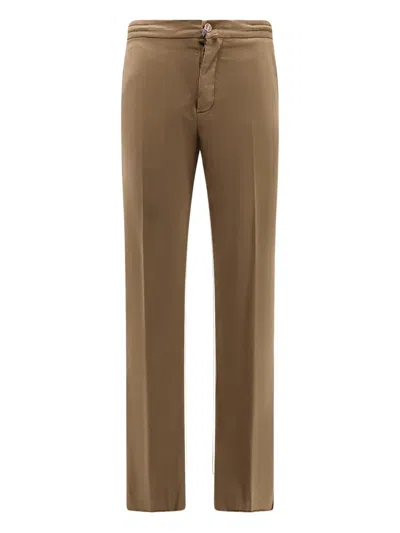 Kiton Logo-patch Trousers In Brown