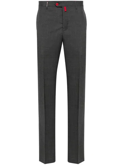 Kiton Logo-patch Wool Trousers In Grey